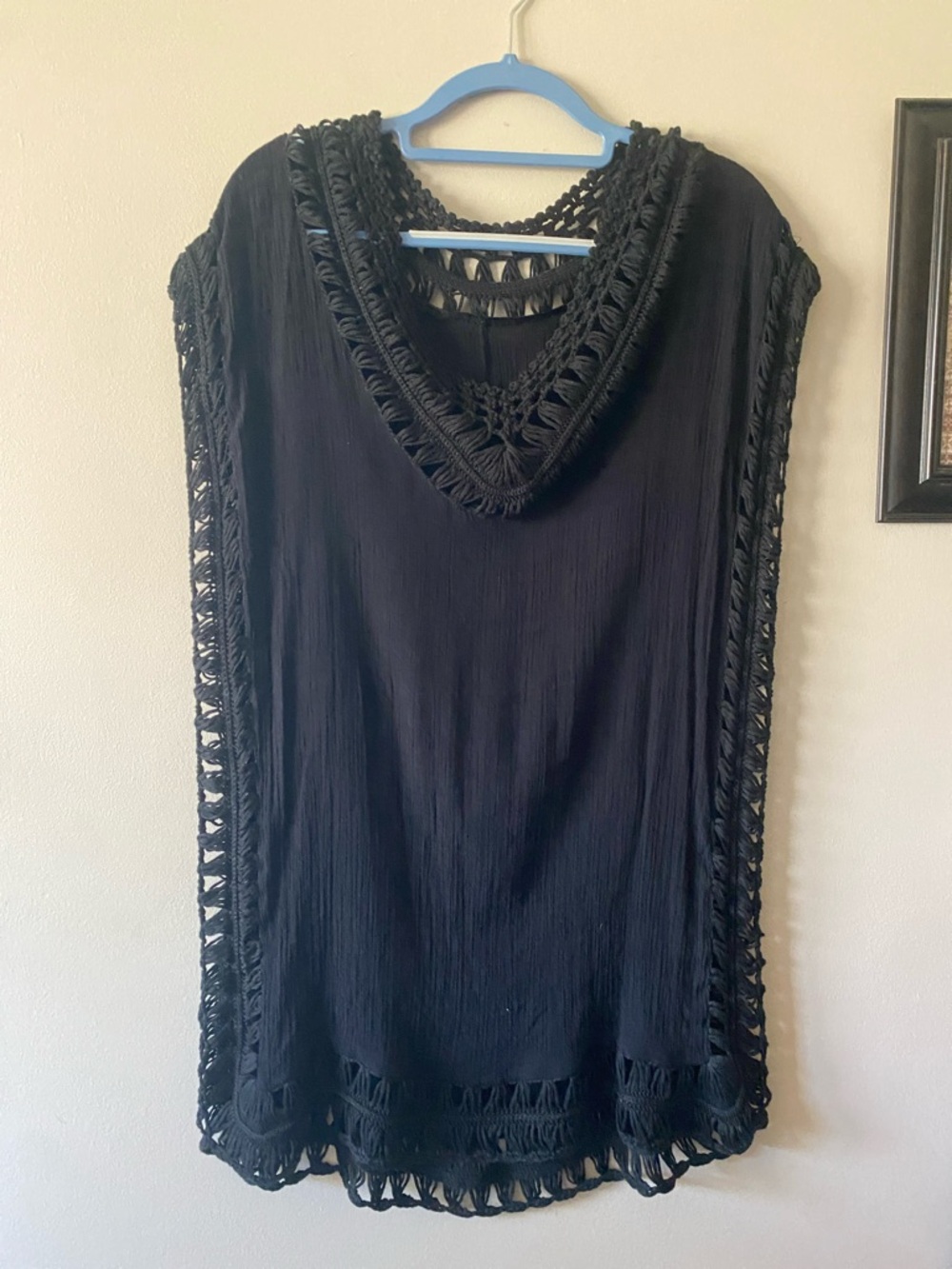 Black Crochet-Trim Swim Cover-Up Tunic - Women Swim